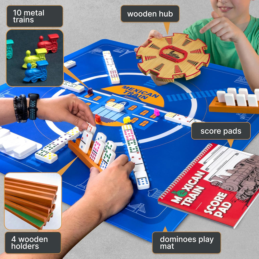 Double 9 Dominos Set for Adults and Kids with Colored Dots - Classic Dominoes Game Set with 55 Tiles, Wooden Hub