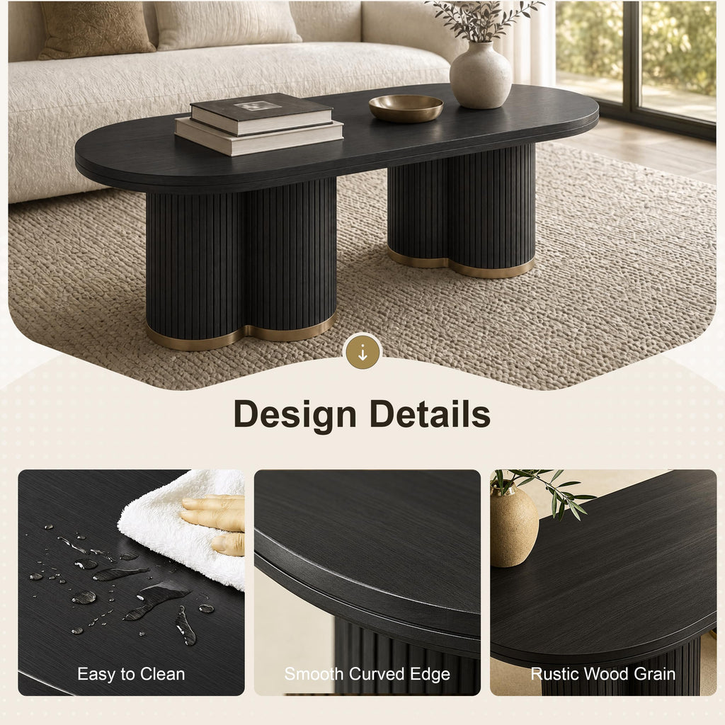 Oval Fluted Coffee Tables, 47" Wood Coffee Table, Black