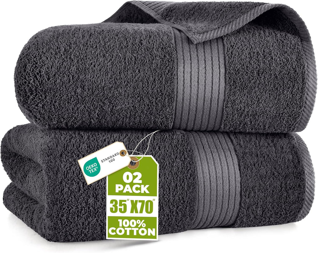 Extra Large Bath Sheets, 2 Pack, 35x70 In, Cotton, Plum | Soft Lightweight Ring Spun Cotton Shower Towel Set - Highly