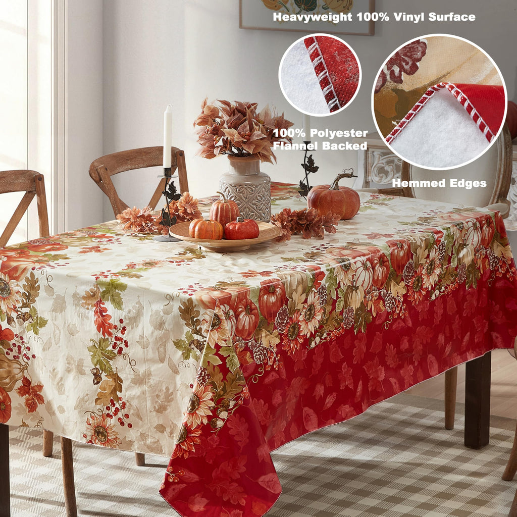 Bountiful Fall Harvest 52 x 70 Inch Rectangle Vinyl Tablecloth