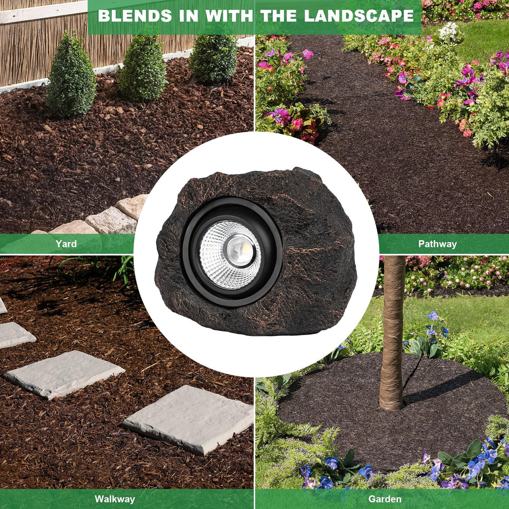 Solar Rock Lights Outdoor Garden Waterproof - Super Bright LED Solar Spotlights, Solar Powered Landscape Path