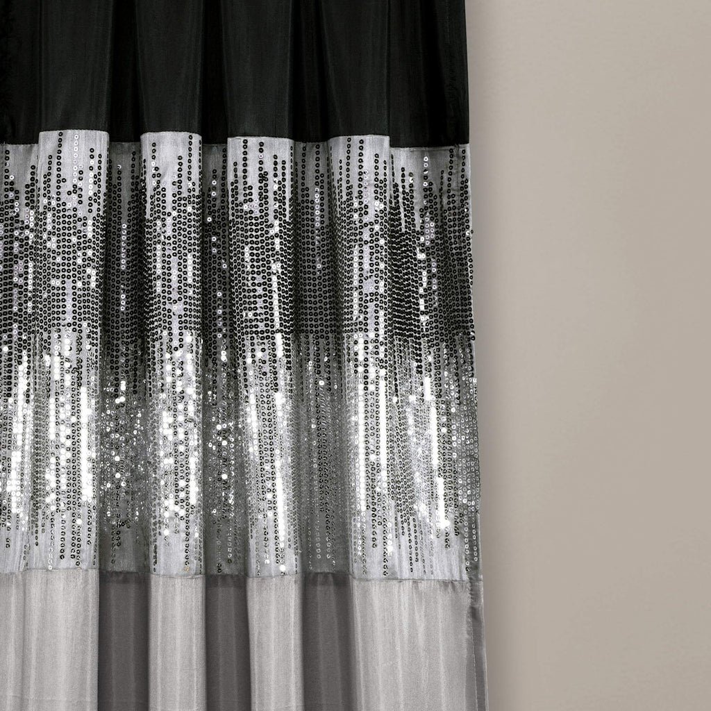 Night Sky Window Curtain Panel, Single 42"W x 84"L Black & Gray - Sequin Backdrop Curtain - Room Darkening Curtains