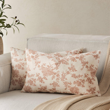 2 Pack French Floral Lumbar Pillow Covers 12x20in, Terracotta/Cream