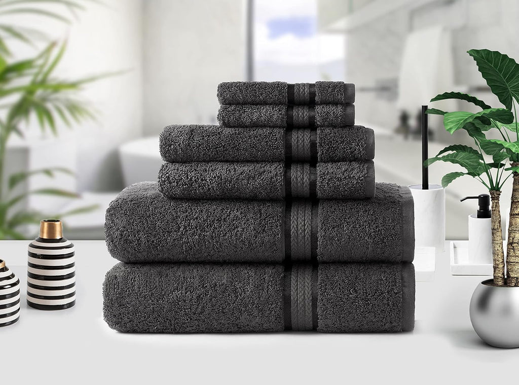 Ultra Soft 6 Piece Towel Set - 100% Cotton Towels - Charcoal | Absorbent 580 GSM Quick Dry Everyday Premium Luxurious
