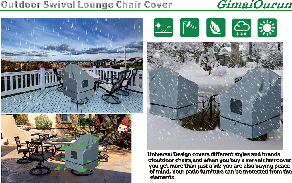Outdoor Swivel Recliner Cover, Waterproof Heavy Duty Outdoor Lawn Patio Furniture Rocking Chair Covers, (29 W x 31 D