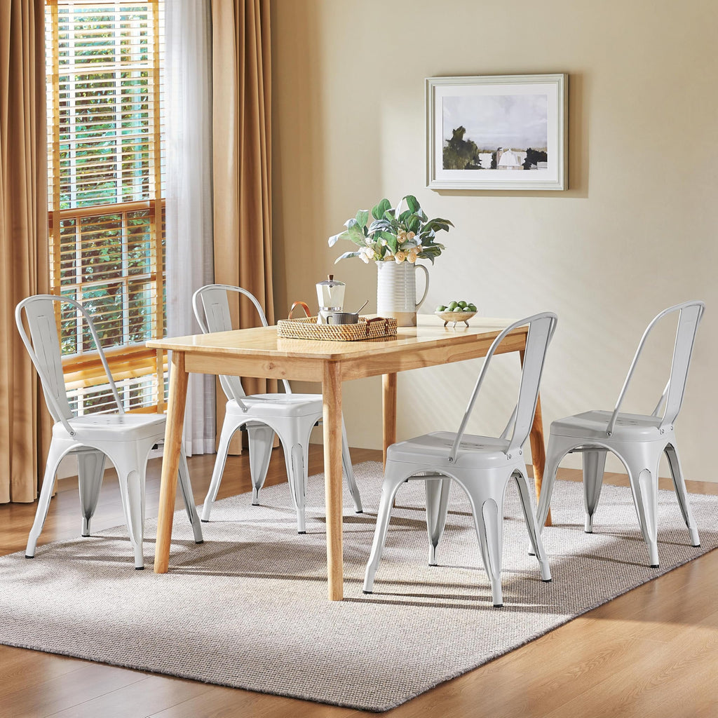 Metal Chairs Set of 4, Stackable Dining Chairs with Backs, White