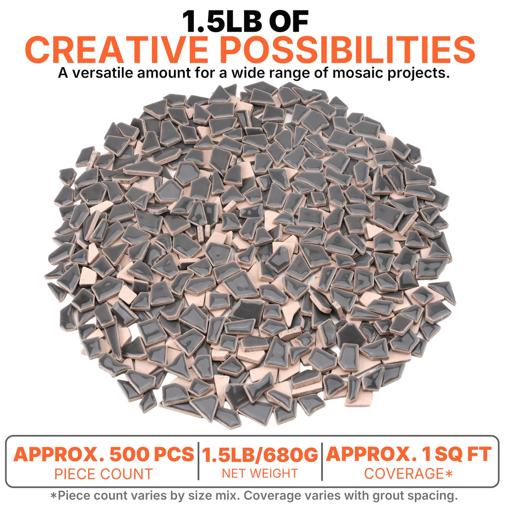 1.5LB Irregular Ceramic Mosaic Tiles, Slate Gray