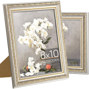 Vintage 8x10 Picture Frame, Antique White and Gold Frames, 2 Pack