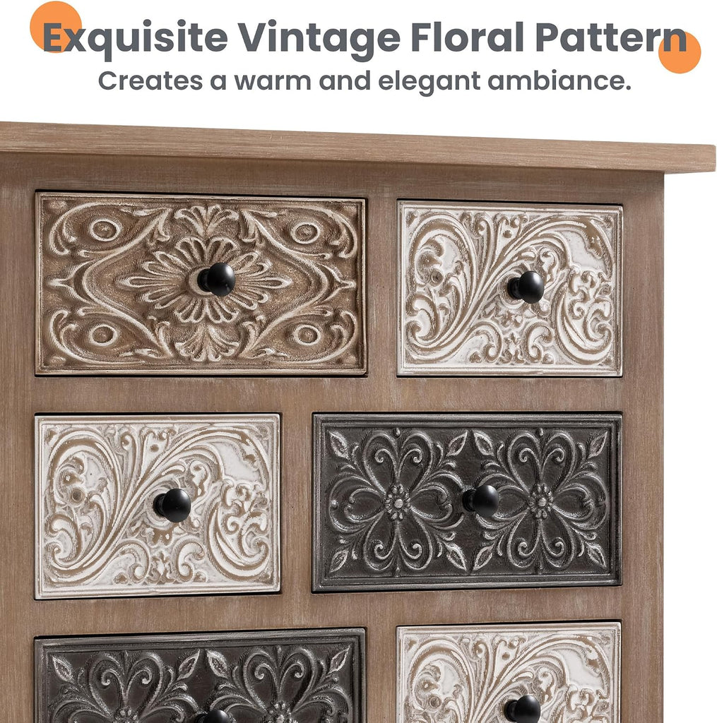 32'' Tall Wood Storage Cabinet with Drawers, Vintage Cabinet with Drawers, Freestanding Carved Accent Cabinet
