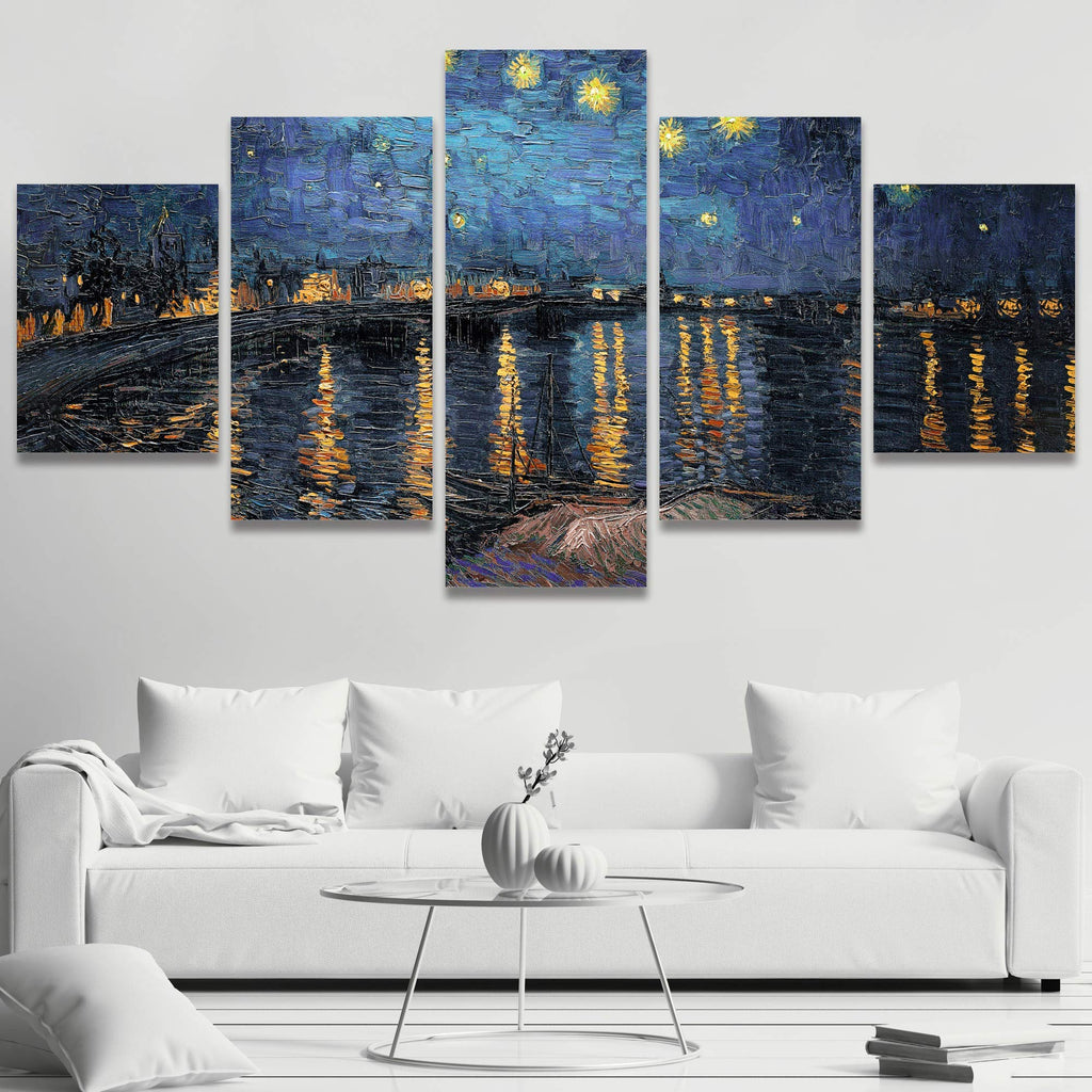 Large Canvas Wall Art Starry Night Over The Rhone by Vincent Van Gogh Abstract Plants Illustrations Impressionism