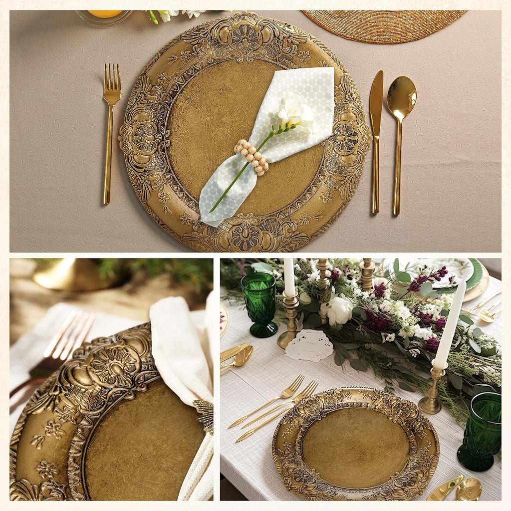 Antique Gold Charger Plates Plastic Gold - Set of 12