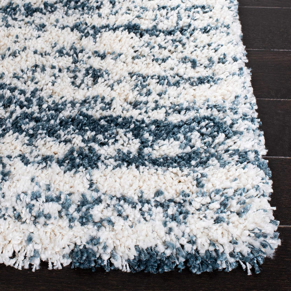 Hudson Shag Square Rug 7', Plush Ivory & Steel Blue SGH299A