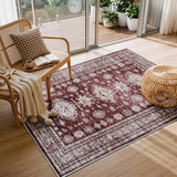 Washable 3x5 Area Rug, Boho Vintage Floral Rug Non Slip Low Pile Indoor Carpet, Durable Distressed F