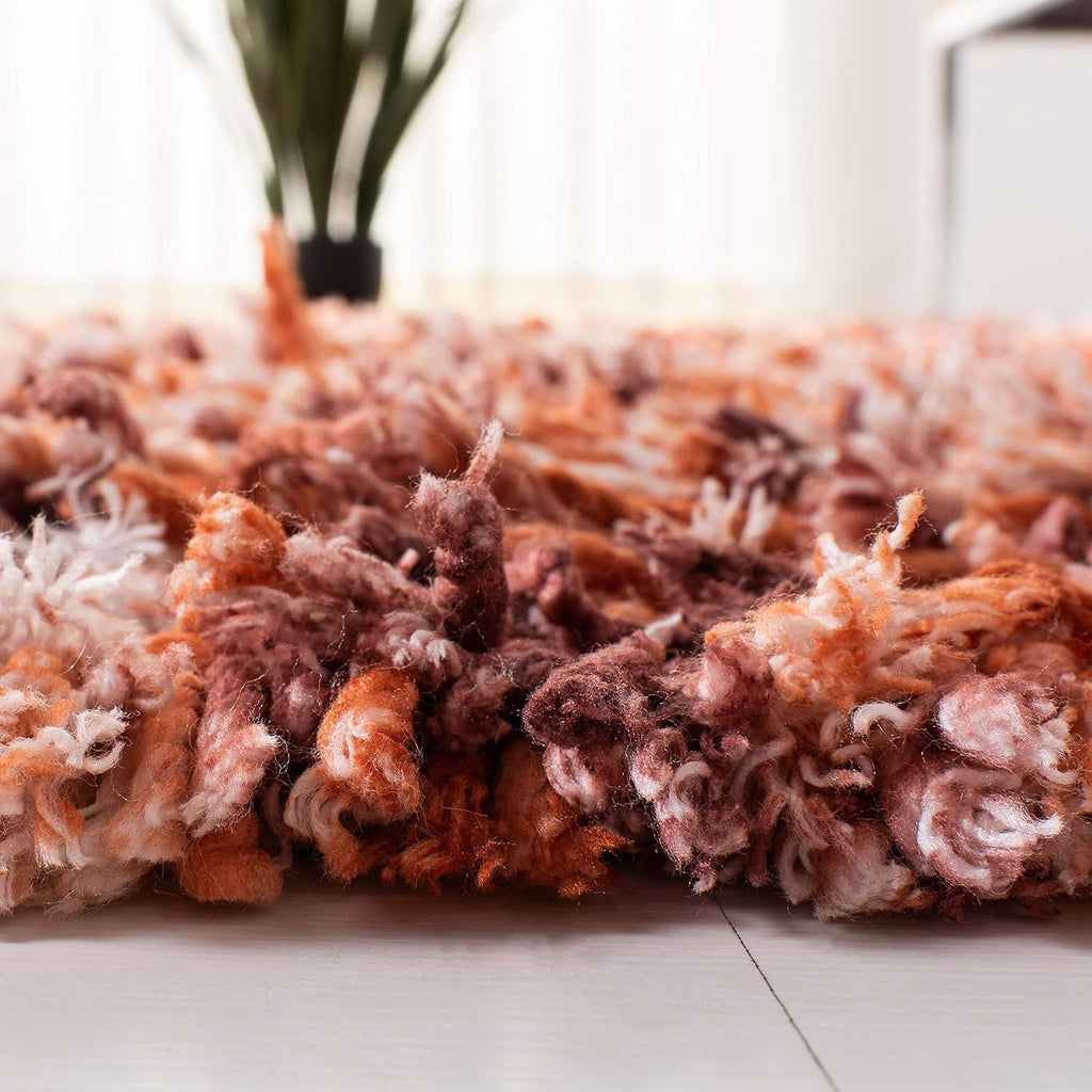 Rio Shag Collection Area Rug - 6' Square, Rust & Ivory, Handmade, 1-inch Thick Ideal for High Traffic Areas (SG960P)
