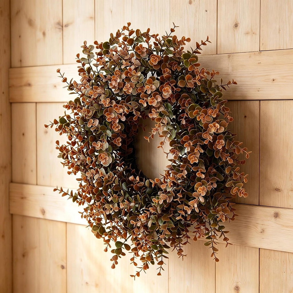 Large Artificial Fall Wreath Eucalyptus Leaves for Front Door Outdoor Decor