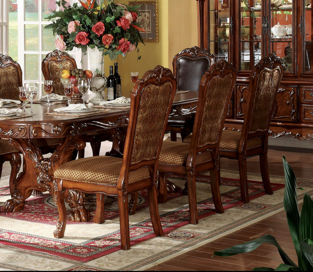 Traditional Kitchen Furniture Set 9pc Formal Dining Table Set Include 1 Extendable Pedestal Table and 8 Upholstered