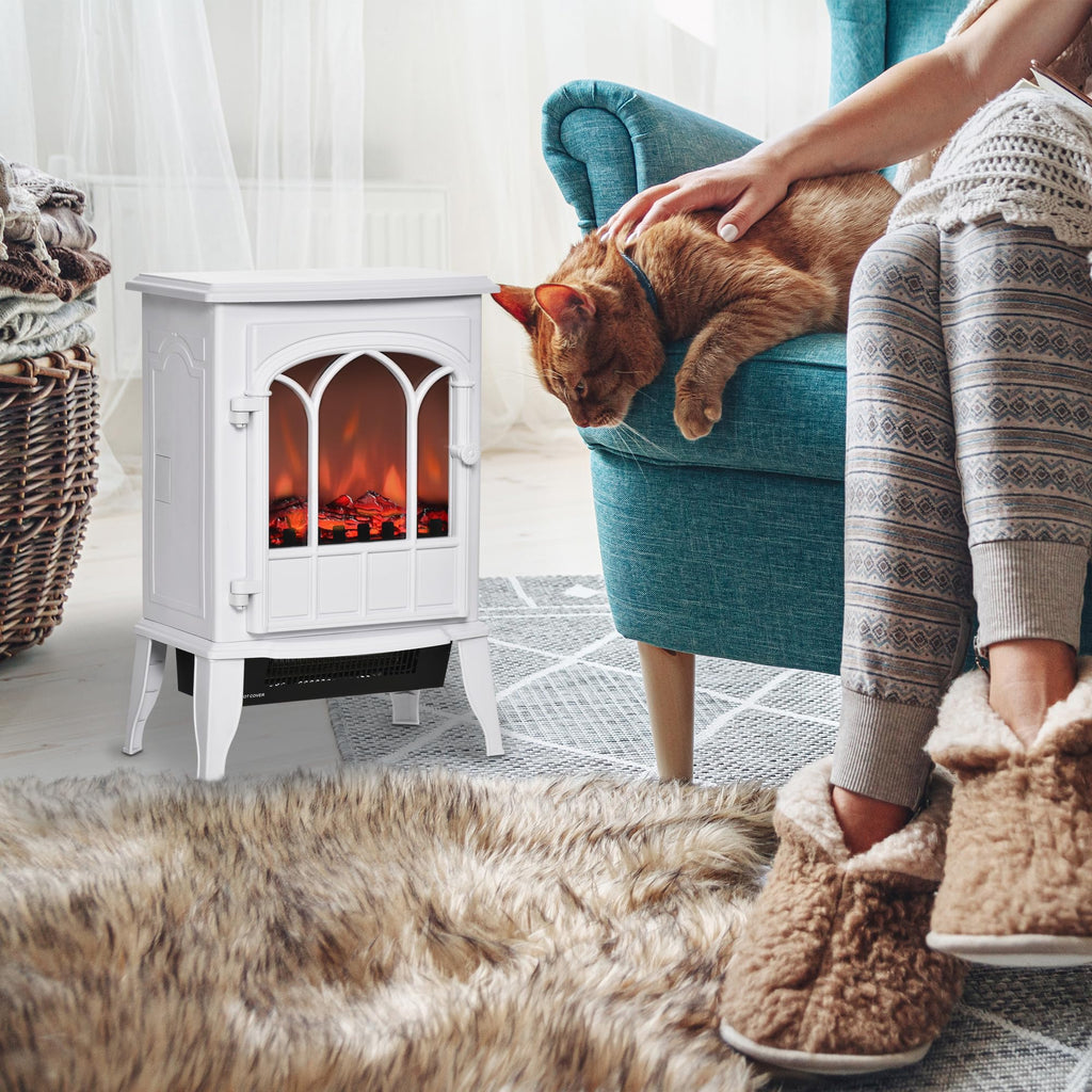 22" Electric Fireplace Stove Freestanding Fire Place Heater White