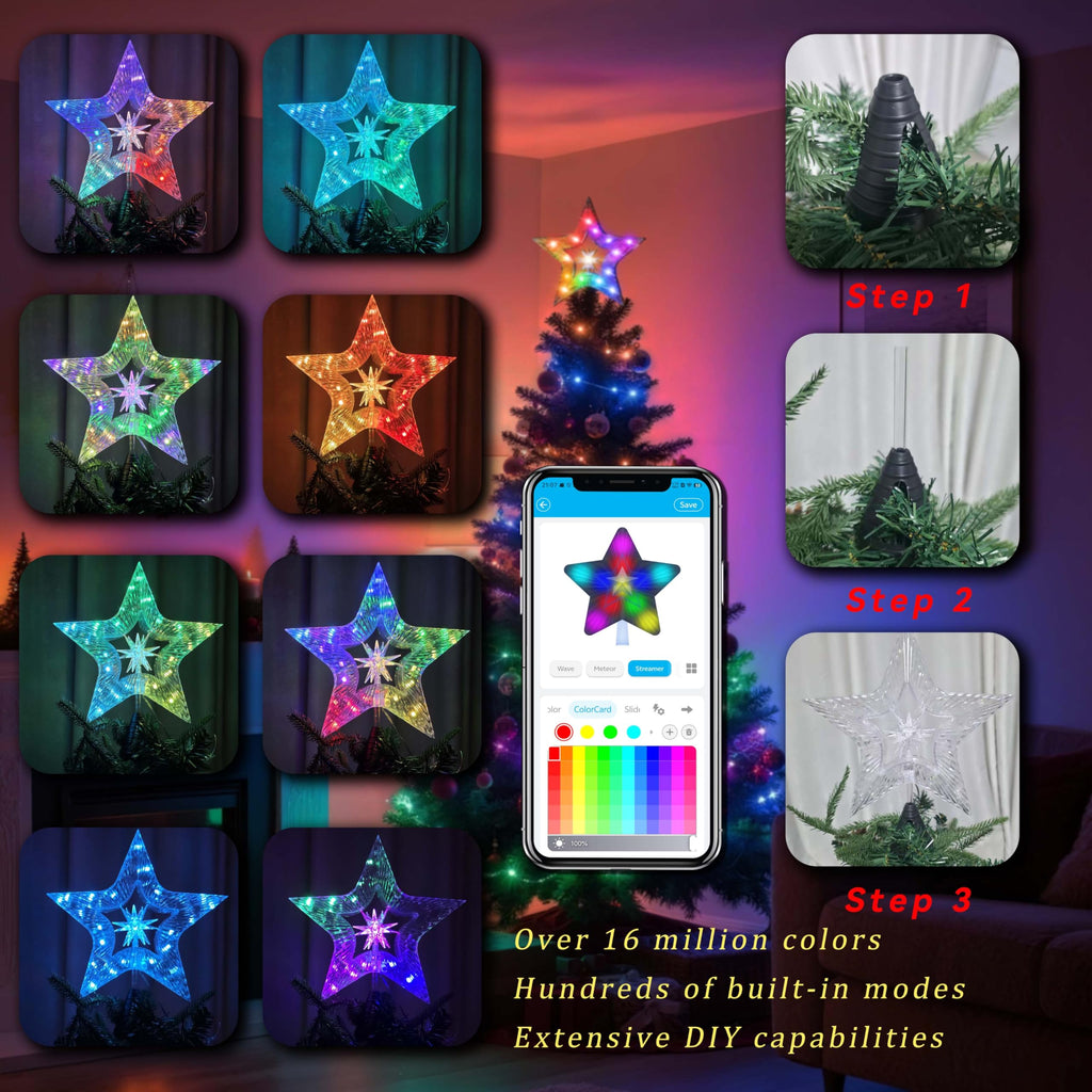 10" 31 LEDs Smart Christmas Tree Star Topper with Lights