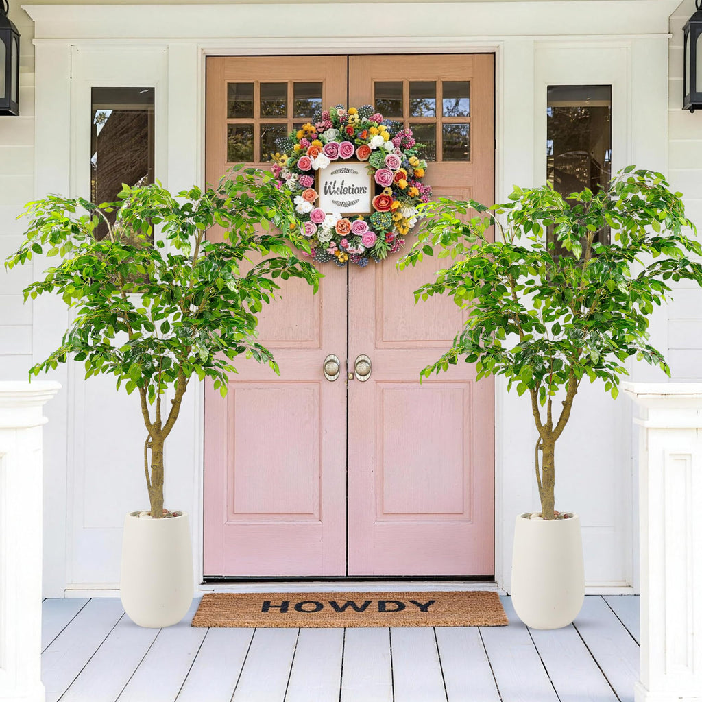 6.5FT Artificial Ficus Tree with White Planter, Moss and Pebbles
