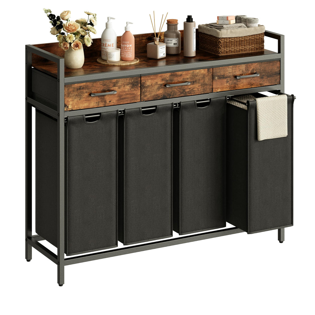 Laundry Sorter 4 Section Laundry Hamper with Shelf, Durable 4 Section Laundry Basket with Rolling Wheels & Storage