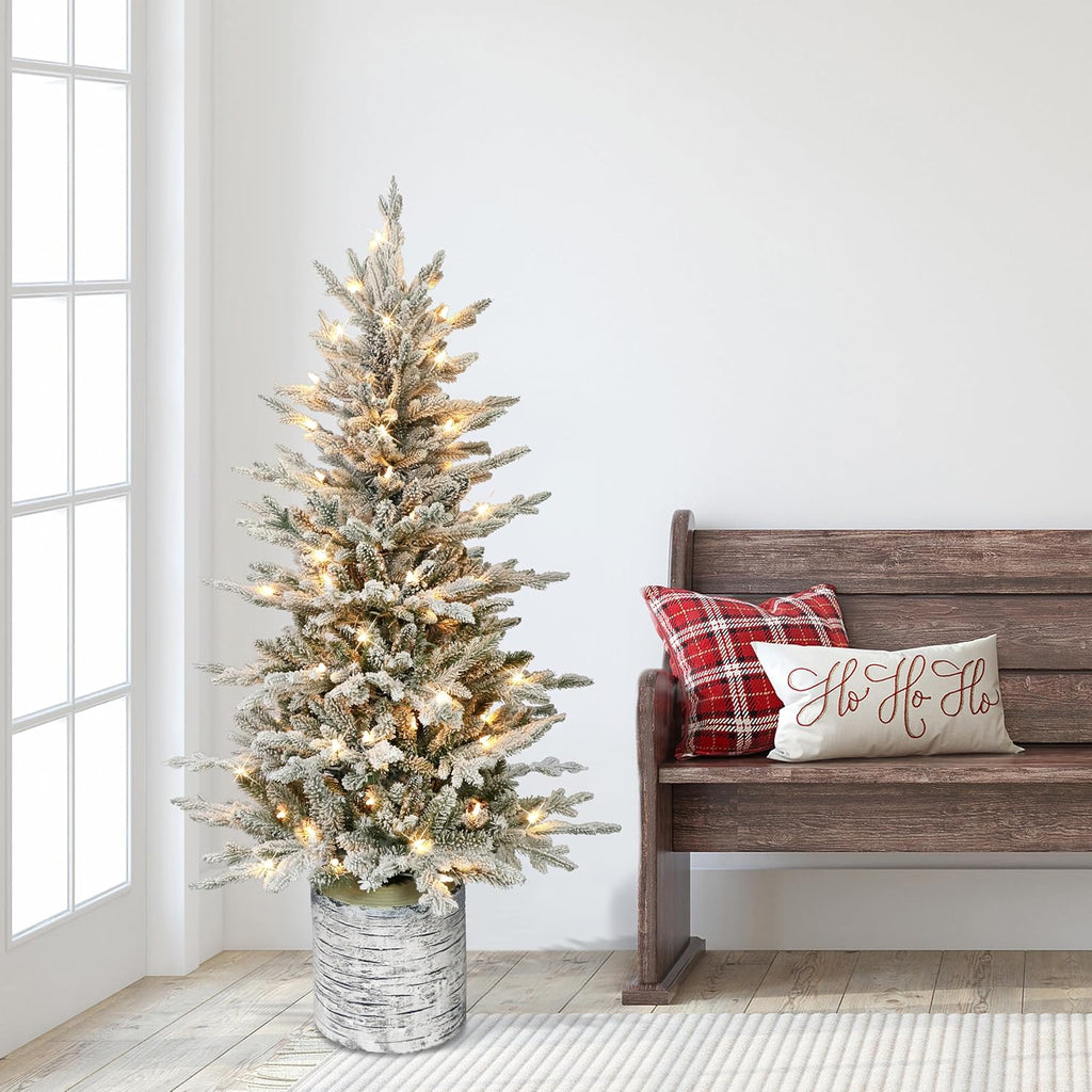 International 4.5ft Pre-Lit Potted Flocked Arctic Fir Christmas Tree
