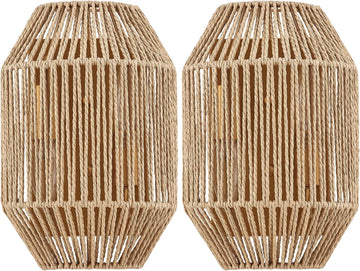 Natural Rattan Wall Sconce Set of 2, with Boho Woven Wicker Shade Antique Brass Brush Paint Finish for Vanity