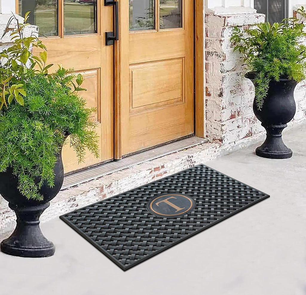 A1HC Natural Rubber Front Door Mat 24x39 inches, Monogrammed Doormat , Heavy Duty Shoe Scraper Welcome Mat for Porch