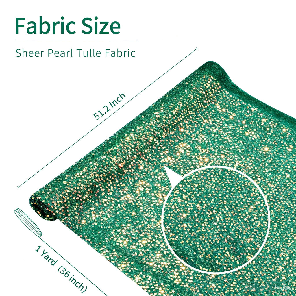 Dark Green Sequin Fabric 1 Yard Mermaid Glitter Mesh Fabric by The Yard