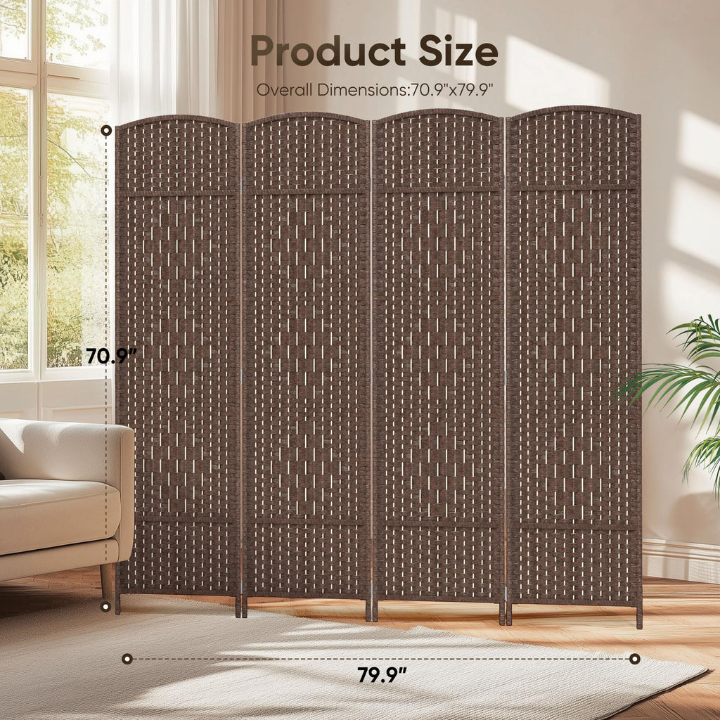 Rattan Room Divider, 4-Panel Folding Privacy Screen 6ft. Extra Wide