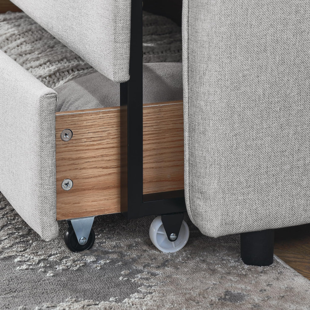 Twin to King Daybed Frame with Two Storage Drawers, Modern Upholstered Button Tufted Day Bed Nailhead Trim and Wood