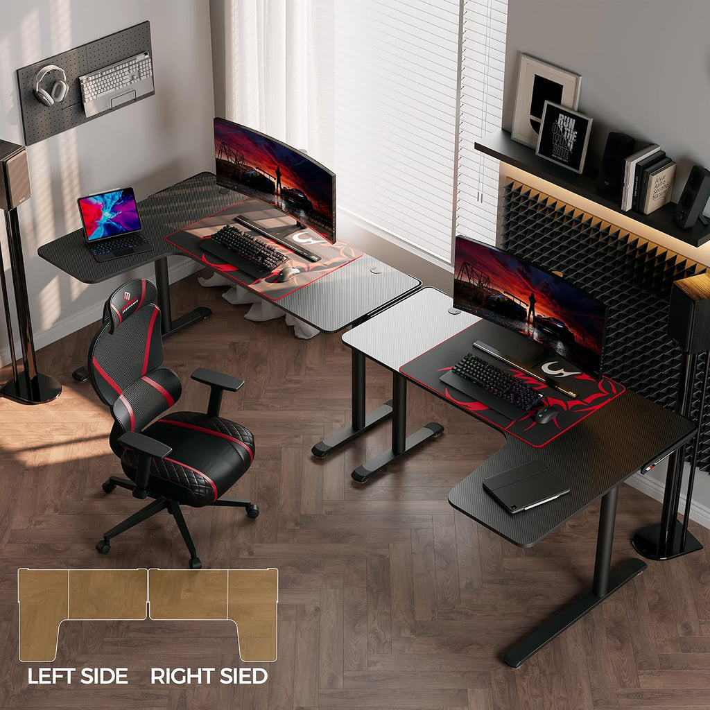 60 Inch L60 L Shaped Gaming Desk with Height Adjustable Computer Tower Stand Workstation