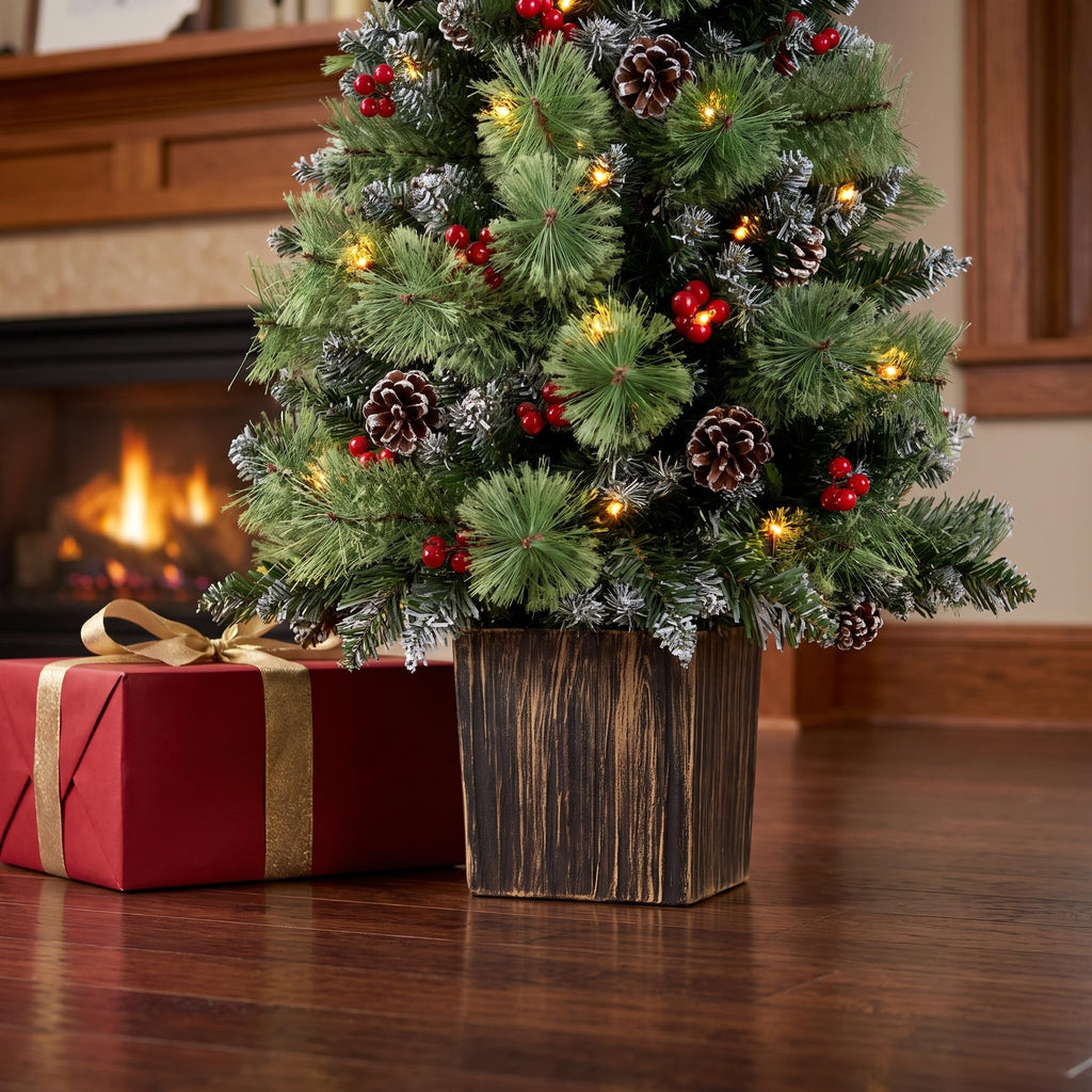 4FT Artificial Christmas Tree, Potted Tree with 100 LED Lights