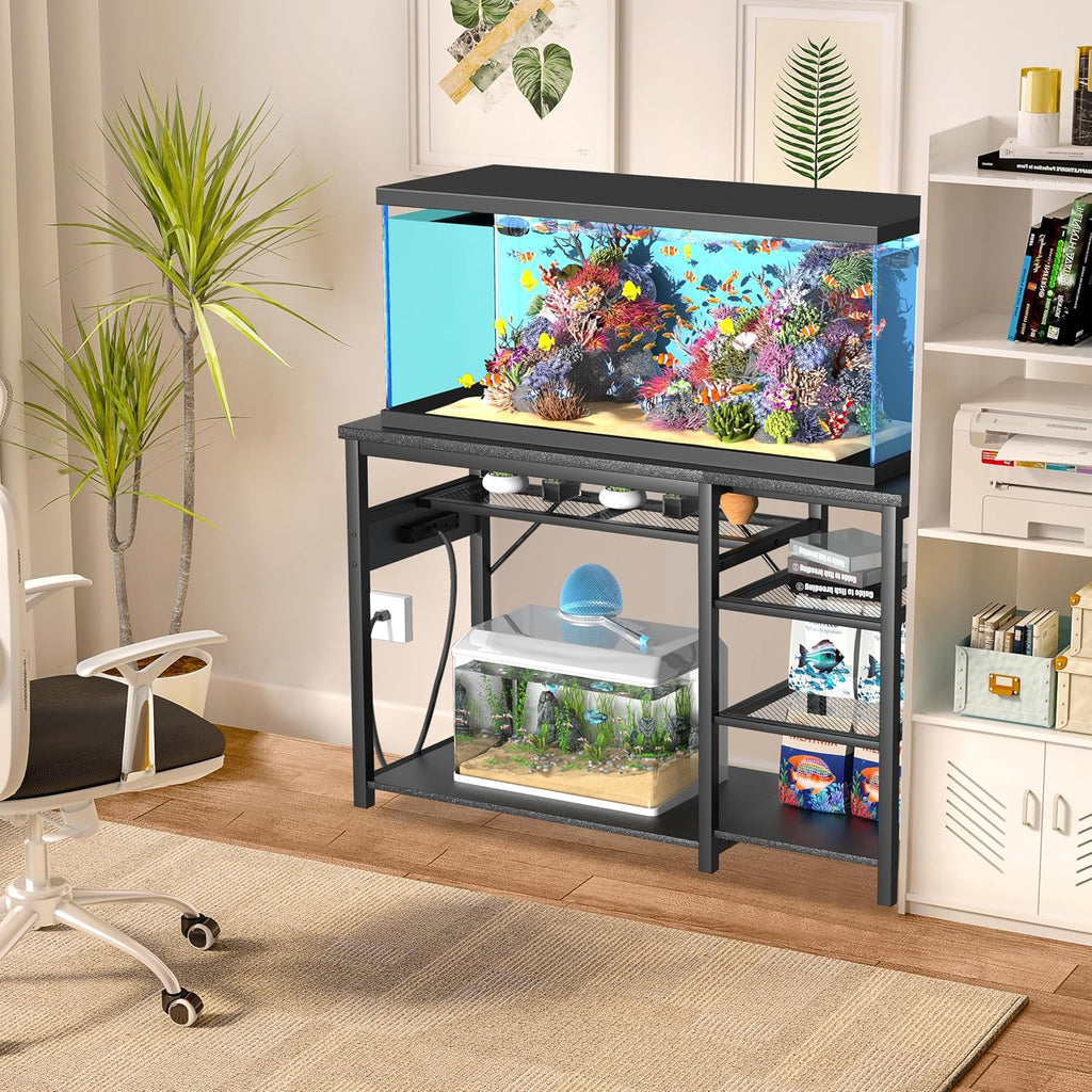 55-75 Gallon Aquarium Stand: 1000LB Capacity, Built-In Power Outlets, 3-Tier Shelves for Fish Tank Accessories
