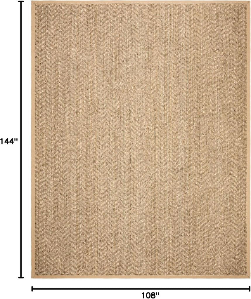 Area Rug 9x12 - Natural Fiber - Large - Natural & Beige, Seagrass, Herringbone Pattern with Border