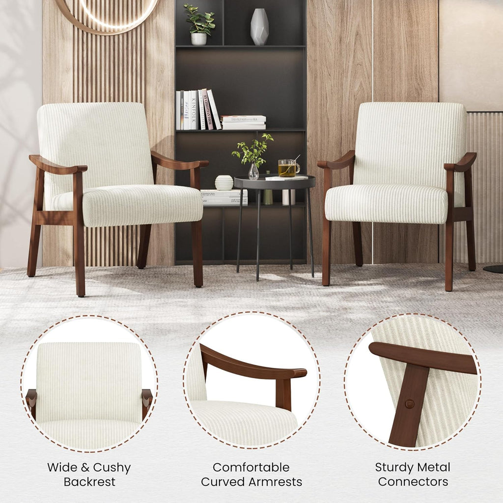 Accent Chairs, Mid-Century Faux Leather Armchairs, Beige - Set of 2