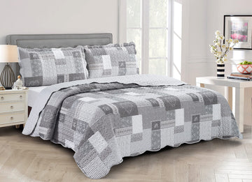 Grey Heart Love & Lace Floral Patchwork Quilt Set