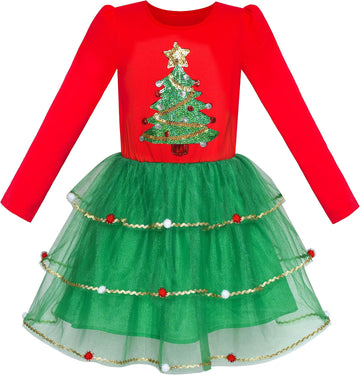 Girls Dress Long Sleeve Christmas Owl Sparkling Sequin Tulle