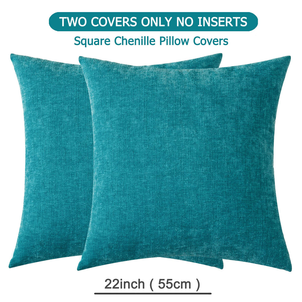 Decorative Square Throw Pillow Covers 22"x22" Inch Set of 2, Super Soft Chenille Pillows Farmhouse Fall Pillowcase