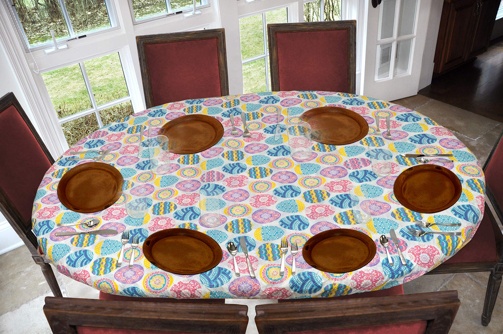 Deluxe Elastic Edged Flannel Backed Vinyl Fitted Table Cover - Easter Pattern - Round Oblong Oval - Fits Tables up to