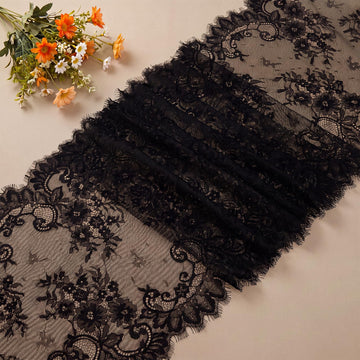 15.75" Wide White Eyelash Lace Fabric, High Density Weaving Lace Ribbon with Floral Pattern for Wedding, Sewing, DIY
