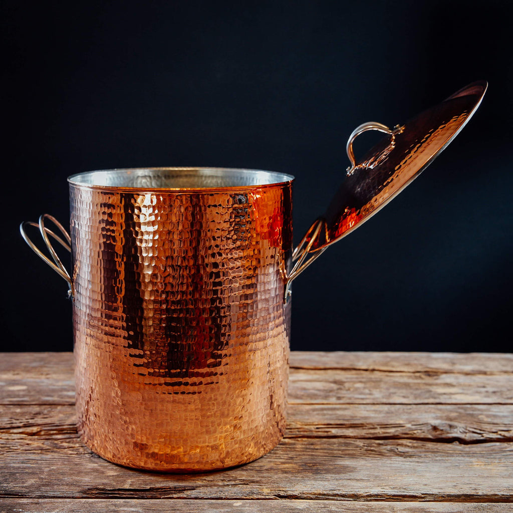 Big Beautiful Stock Pot with Lid | 14 Qt Capacity | 10 in Diameter, 12 in Deep | Pure Copper, Heavy Gauge, Hand
