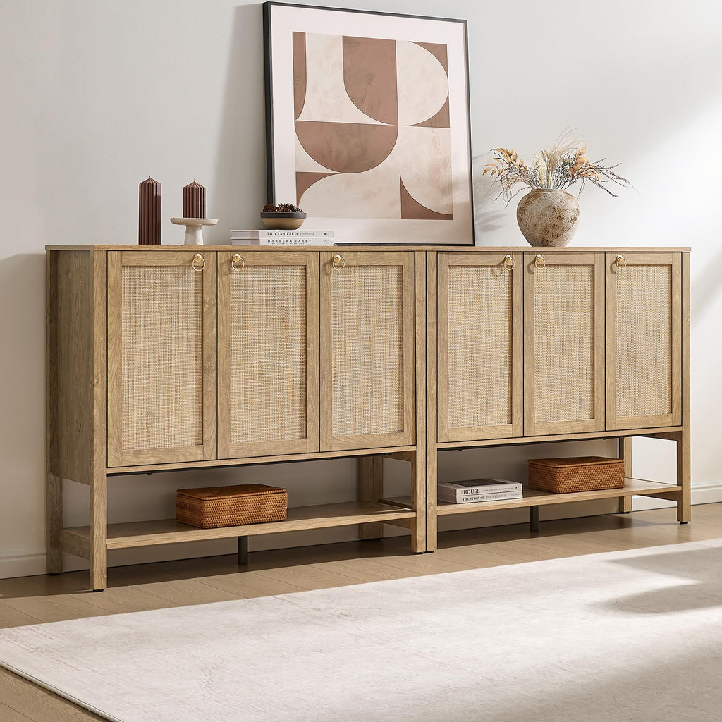 Rattan Shoe Cabinet with Storage, 30 Pairs Boho Shoe Organizer