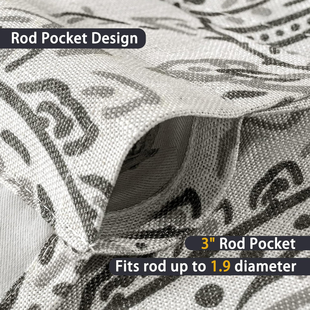 Jacob Linen Blend Blackout Valance 18 Inch Length Scroll Floral Paisley Printed Lined Rod Pocket Room Darkening Linen