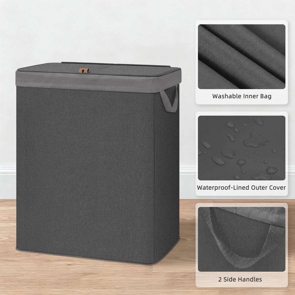 Double Laundry Hamper with Lid, Tall Metal Laundry Baskets