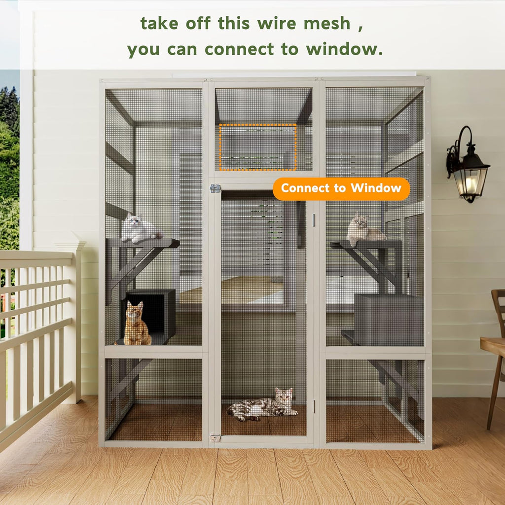 Outdoor Wooden Cat House Large Catio Solid Wood Gray 62.6