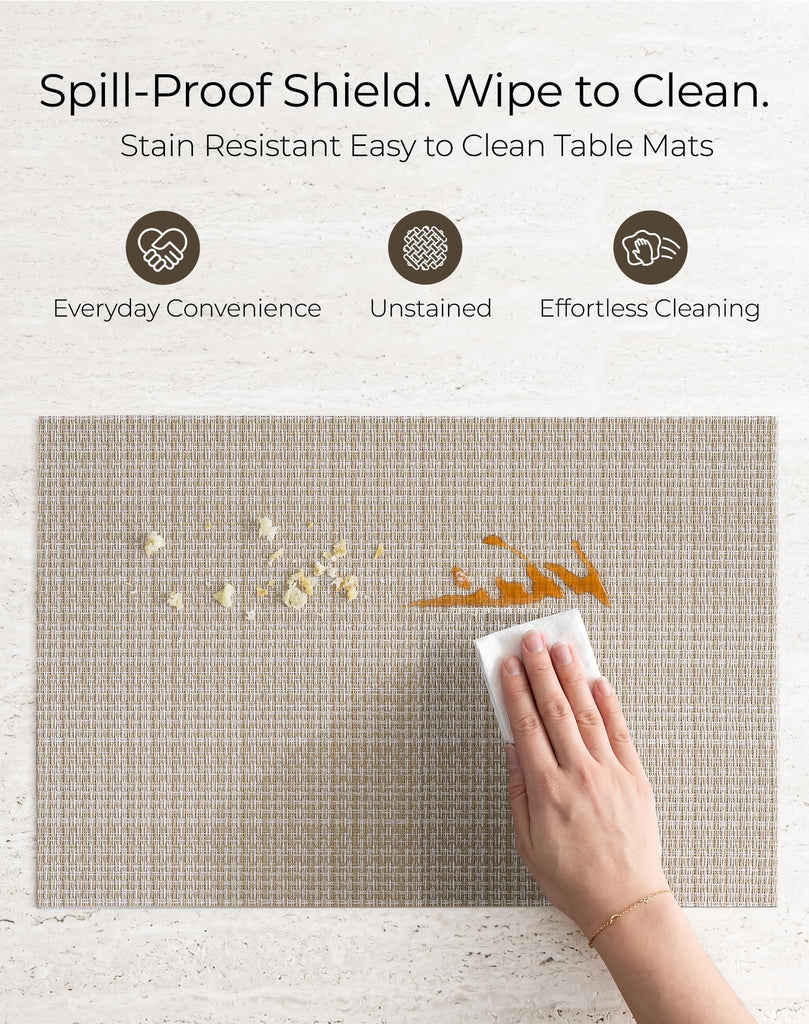 Woven Vinyl Placemats Set of 24, Beige