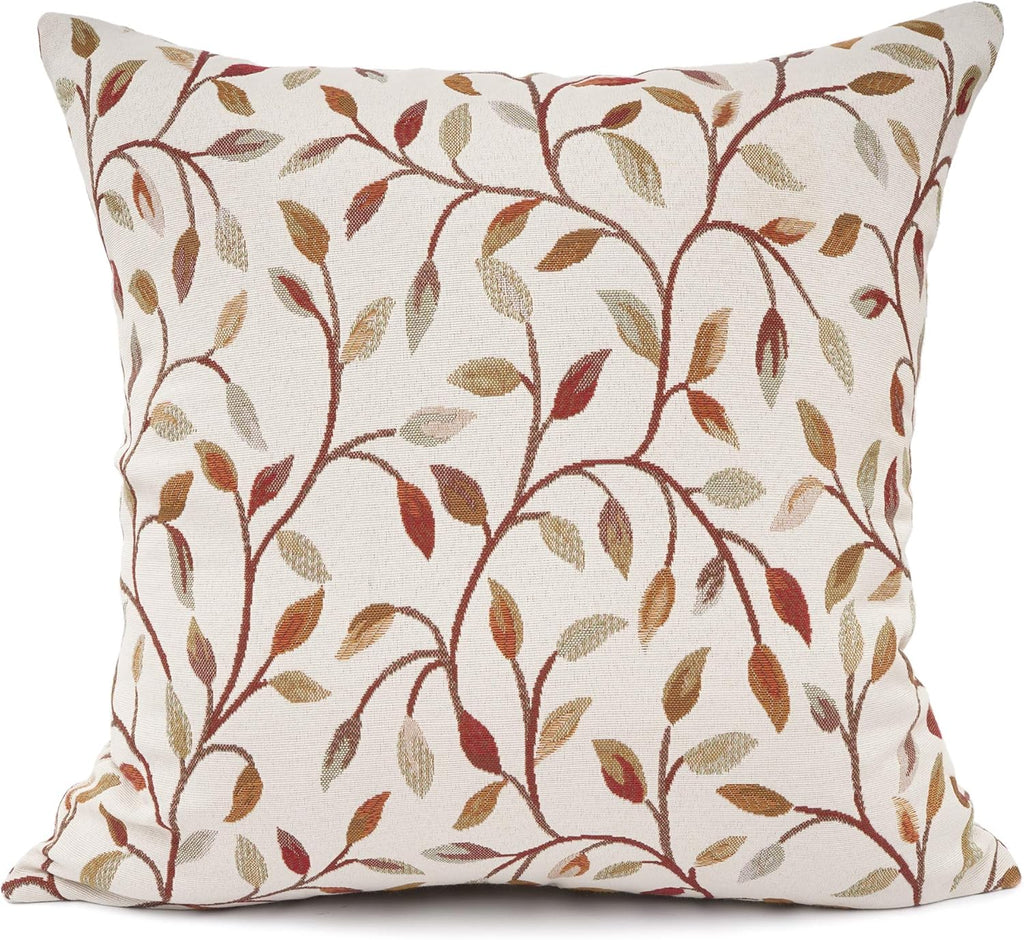 Classical Embroidery Jacquard Beige Leaf Pattern Square Decorative Throw Pillow Case Cushion Cover 18 x 18 inch