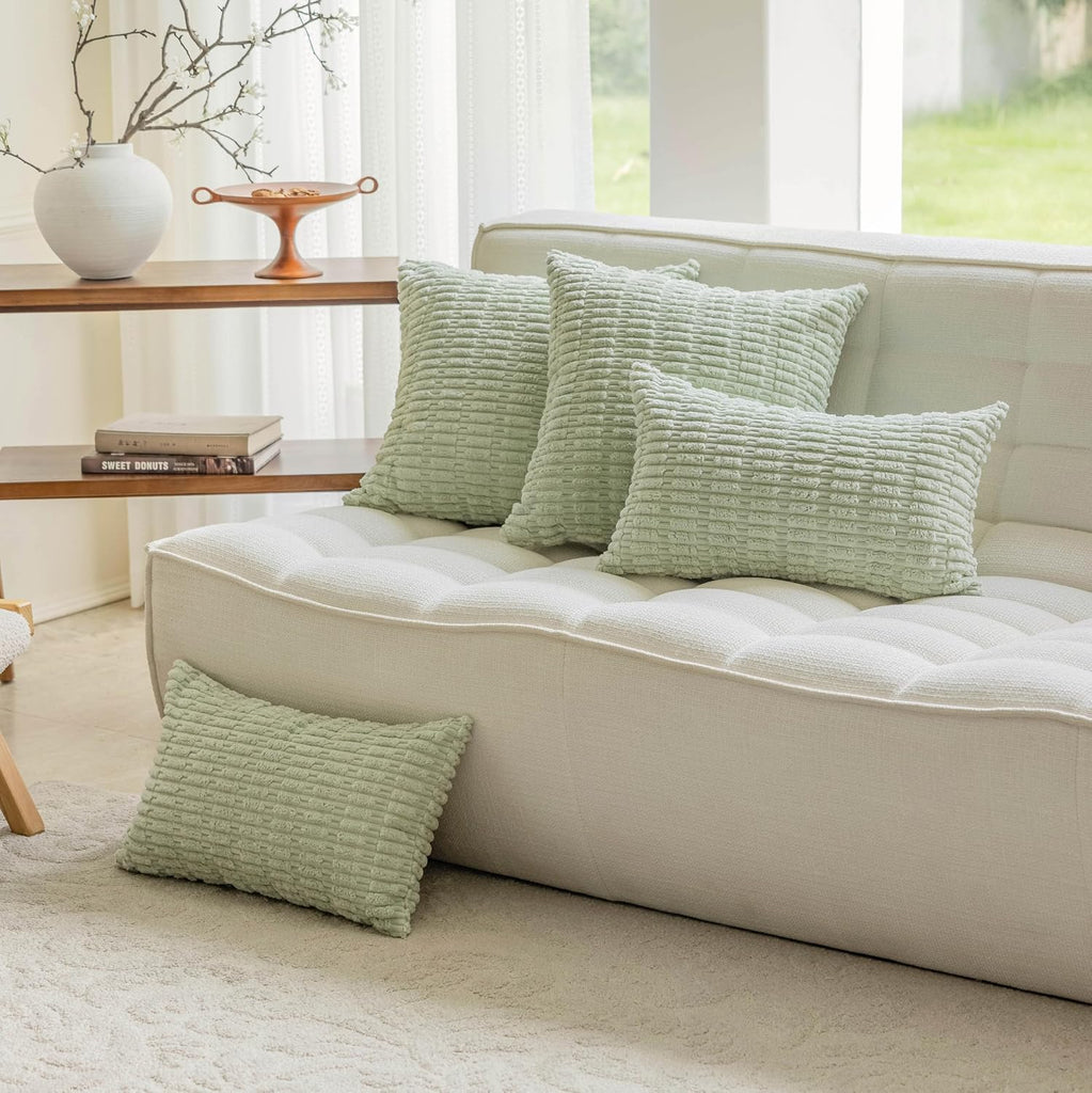 Summer Pillow Covers 26x26 Boho Sage Green Euro Shams Corduroy Throw Pillow Covers for Plush Patio Living Room Sofa