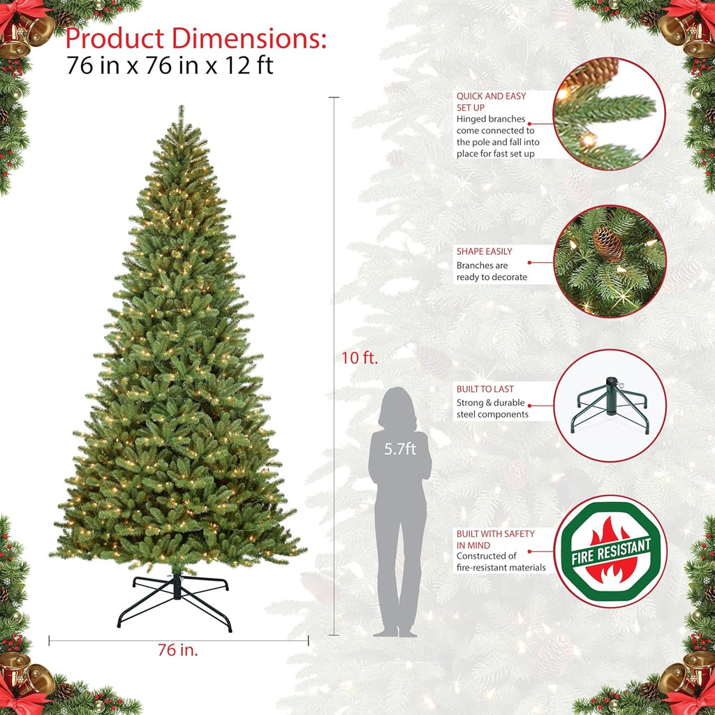 Pre-Lit 12' Berkshire Fir Artificial Christmas Tree with 1200 Warm White LED Lights, Green