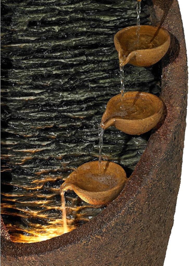 Nathan Cascade 34 1/2" High Large Rustic Indoor Outdoor Decor Faux Stone Floor Fountain with Light LED Standing